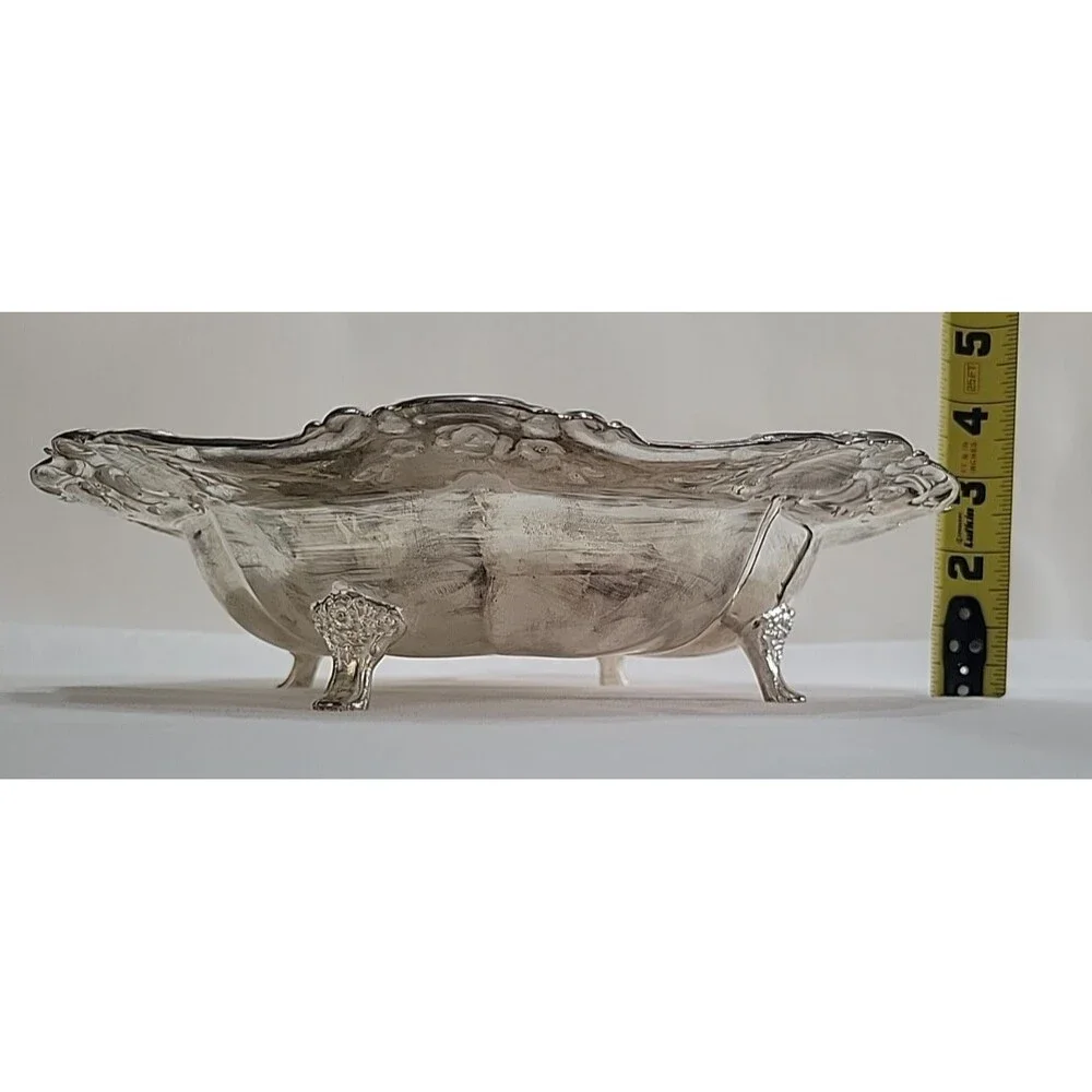 Vintage Silverplate Footed Serving Bowl Scroll Rim Candy Dish Rococo Style 11